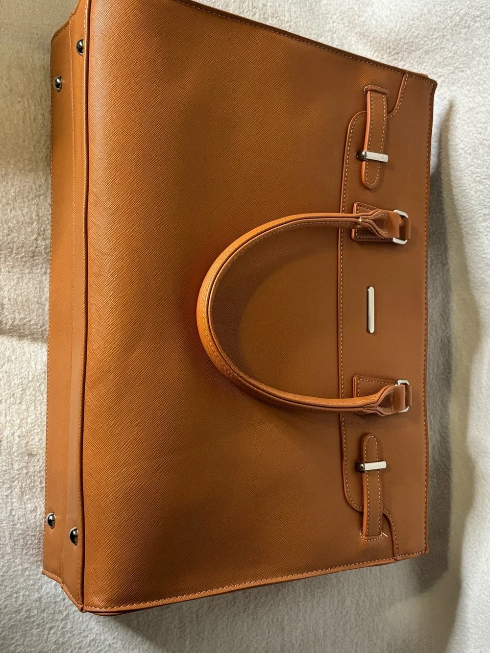 Laptop Tan Leather Tote Bag with Top Handles,water proof lightweight